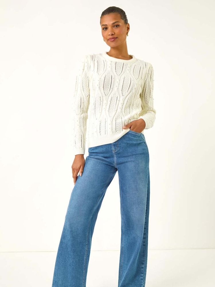 Roman White Pearl Cable Knit Jumper - Image 1 of 5 Roman White Pearl Cable Knit Jumper - Image 1 of 5