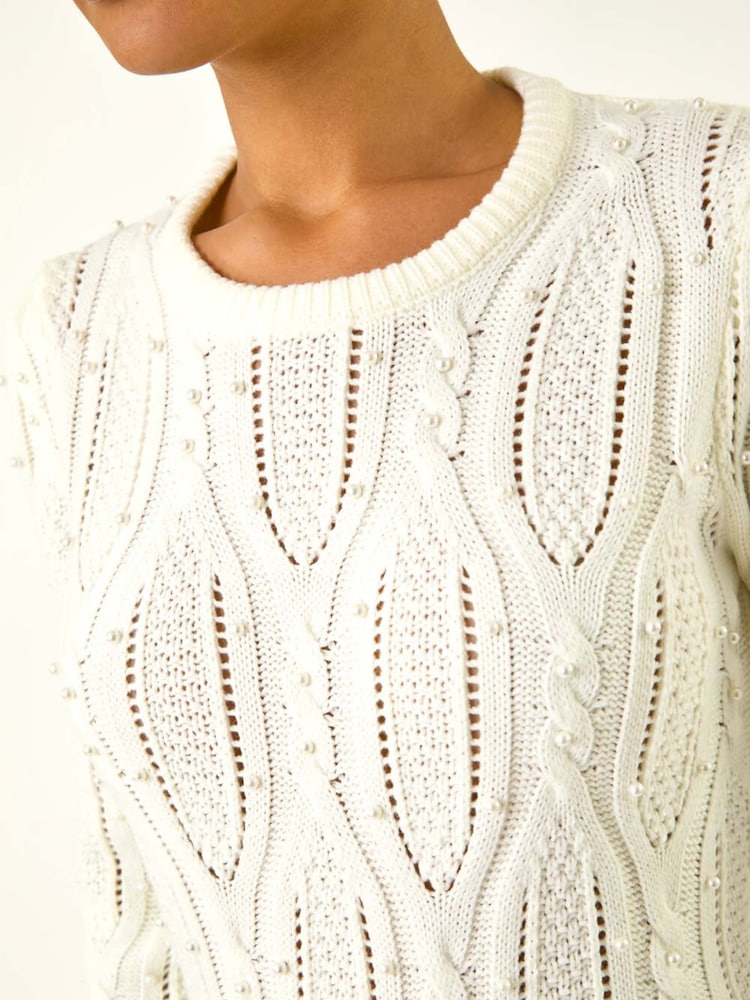 Roman White Pearl Cable Knit Jumper - Image 5 of 5 Roman White Pearl Cable Knit Jumper - Image 5 of 5