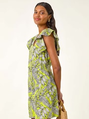 Roman Green Tropical Print Linen Mix Playsuit - Image 1 of 5