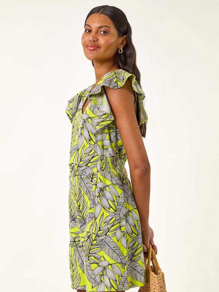 Roman Green Tropical Print Linen Mix Playsuit - Image 1 of 5