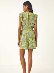 Roman Green Tropical Print Linen Mix Playsuit - Image 3 of 5
