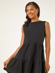Roman Black Cotton Tiered Stretch Dress - Image 1 of 5