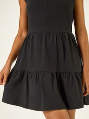 Roman Black Cotton Tiered Stretch Dress - Image 5 of 5