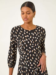 Vestido elástico com estampa romana salpicada - Imagem 4 de 5
