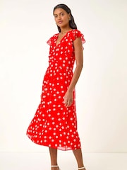Vestido Roman Spot com babados, fit e Flare - Imagem 1 de 5