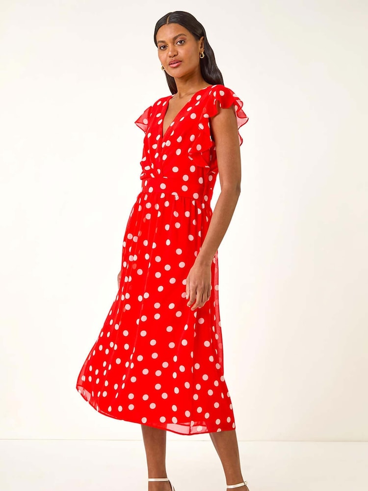 Vestido Roman Spot com babados, fit e Flare - Imagem 1 de 5