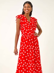 Vestido Roman Spot com babados, fit e Flare - Imagem 2 de 5