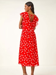 Vestido Roman Spot com babados, fit e Flare - Imagem 3 de 5