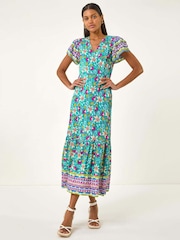 Vestido longo com estampa floral romana e decote redondo - Imagem 2 de 5