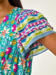 Vestido longo com estampa floral romana e decote redondo - Imagem 5 de 5