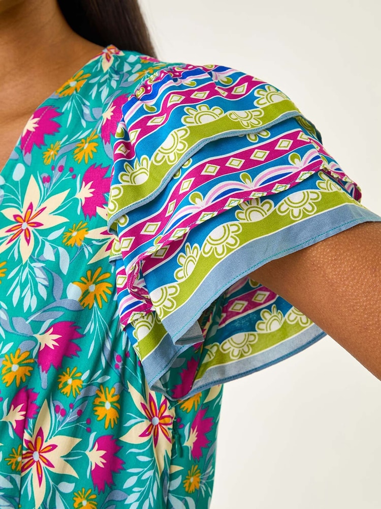 Vestido longo com estampa floral romana e decote redondo - Imagem 5 de 5