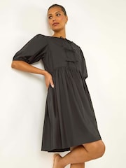 Roman Black Tie Front Smock Dress - Image 1 of 5