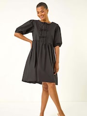 Roman Black Tie Front Smock Dress - Image 2 of 5