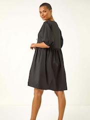 Roman Black Tie Front Smock Dress - Image 3 of 5