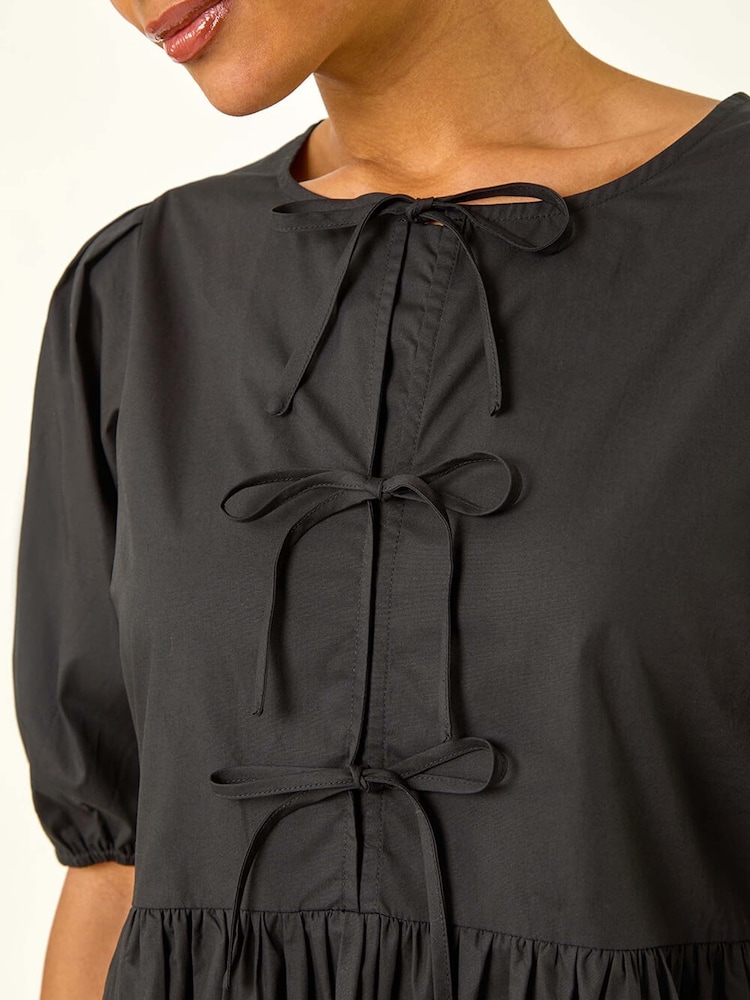Roman Black Tie Front Smock Dress - Image 5 of 5