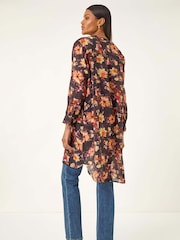 Roman Orange Floral Print Longline Blouse - Image 3 of 5