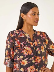 Roman Orange Floral Print Longline Blouse - Image 4 of 5