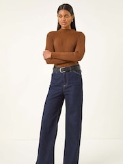 Roman Brown Ribbed Detail Knitted Jumper - Image 1 of 5