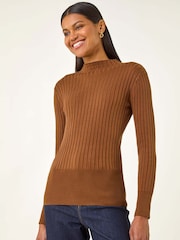 Roman Brown Ribbed Detail Knitted Jumper - Image 2 of 5