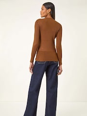 Roman Brown Ribbed Detail Knitted Jumper - Image 3 of 5