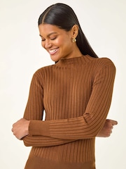 Roman Brown Ribbed Detail Knitted Jumper - Image 4 of 5