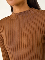 Roman Brown Ribbed Detail Knitted Jumper - Image 5 of 5