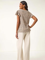 Roman Natural Print Ruched Frill Sleeve Blouse - Image 2 of 5