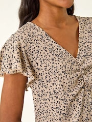 Roman Natural Print Ruched Frill Sleeve Blouse - Image 5 of 5