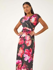 Vestido midi Roman com estampa floral e detalhe envolvente - Imagem 1 de 5