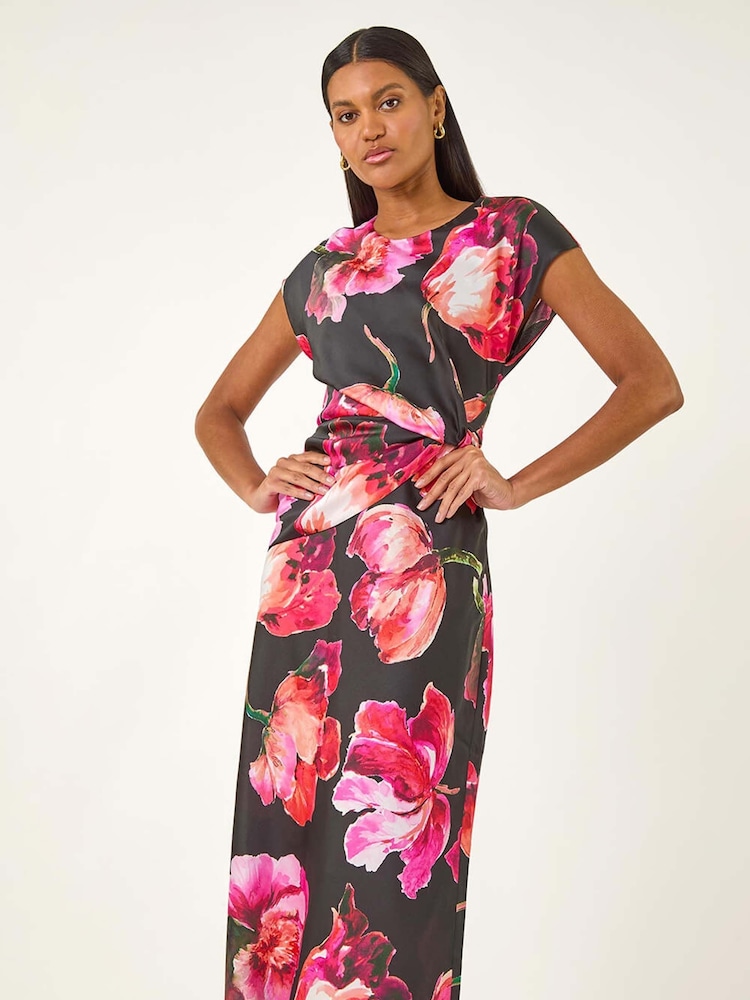Vestido midi Roman com estampa floral e detalhe envolvente - Imagem 1 de 5