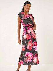 Vestido midi Roman com estampa floral e detalhe envolvente - Imagem 2 de 5