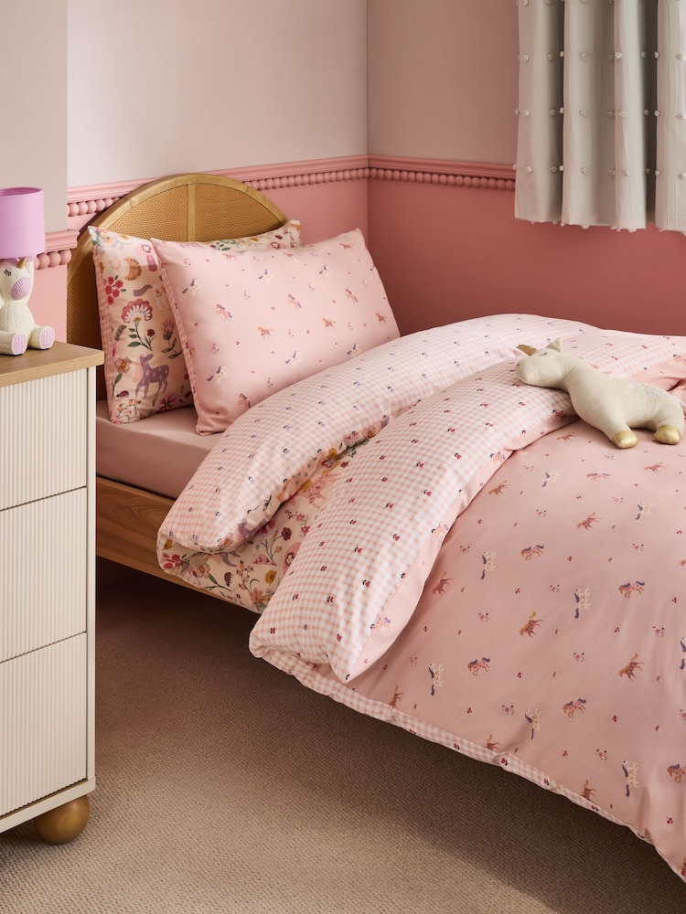 2 Pack Pink Horses Duvet Cover and Pillowcase Set - Image 1 of 7