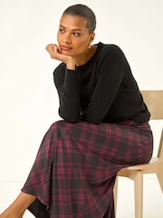 Roman Red Panelled Check Midi Skirt - Image 1 of 5