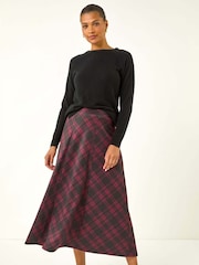 Roman Red Panelled Check Midi Skirt - Image 2 of 5