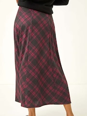 Roman Red Panelled Check Midi Skirt - Image 3 of 5