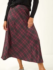Roman Red Panelled Check Midi Skirt - Image 4 of 5