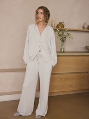 Neutral Stripe Jersey Button Through Pyjamas - Image 2 of 8