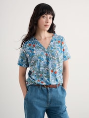 Seasalt Cornwall Blue Barnoon Jersey Printed Short Sleeve Top - Image 1 of 5