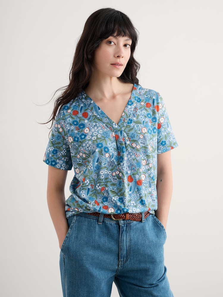 Seasalt Cornwall Blue Barnoon Jersey Printed Short Sleeve Top - Image 1 of 5