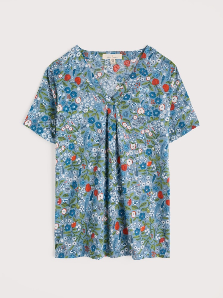 Seasalt Cornwall Blue Barnoon Jersey Printed Short Sleeve Top - Image 5 of 5