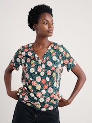 Seasalt Cornwall Blue Barnoon Jersey Printed Short Sleeve Top - Image 1 of 5