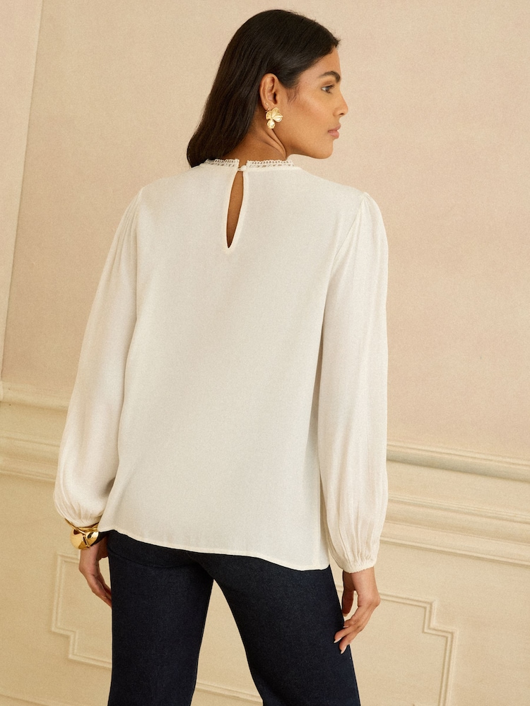 Love & Roses Ivory Embroidered Crew Neck Long Sleeve Blouse - Image 2 of 4