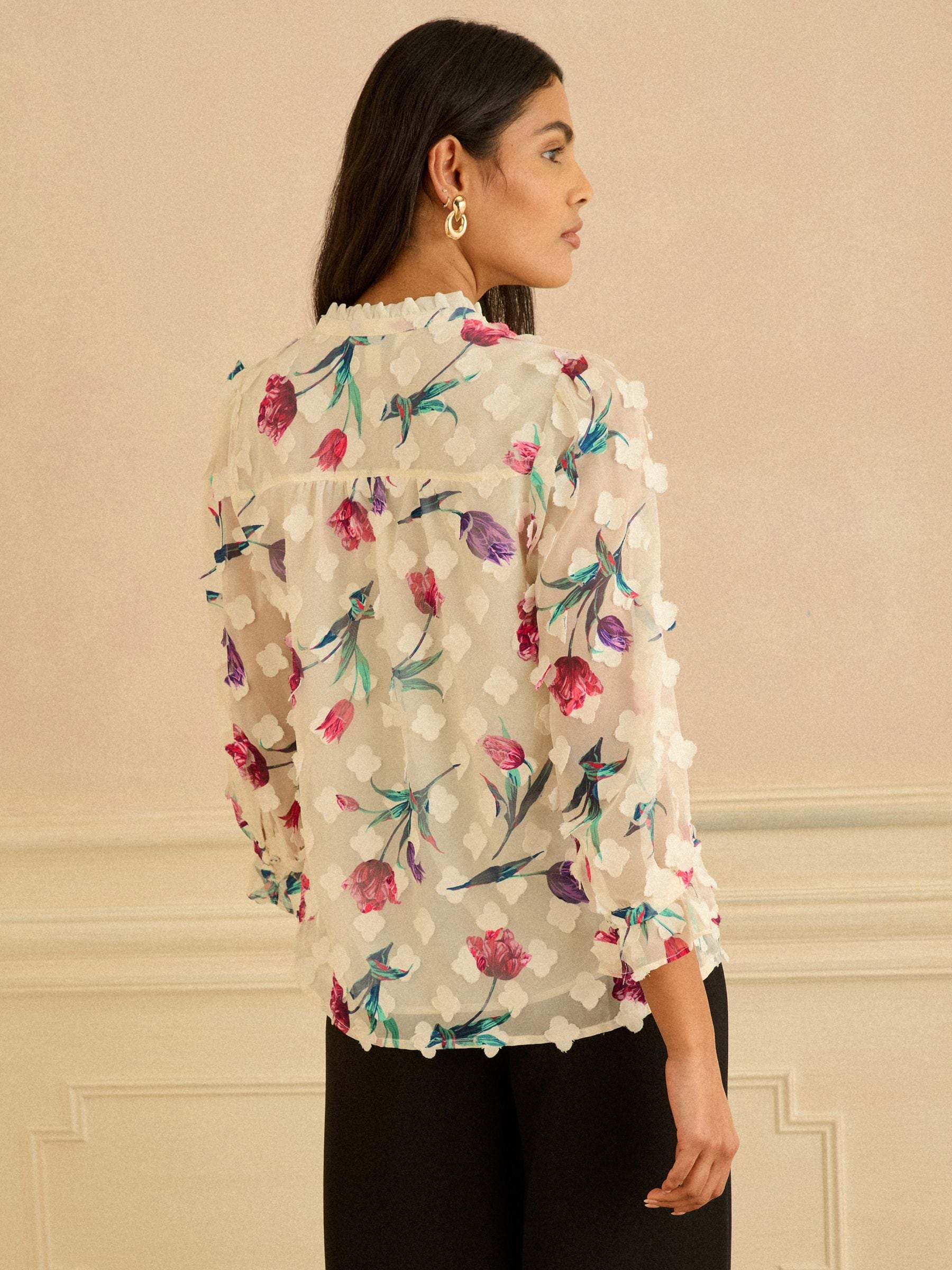 Buy Love & Roses Ivory Printed 3D Floral Tulip Notch Neck Long