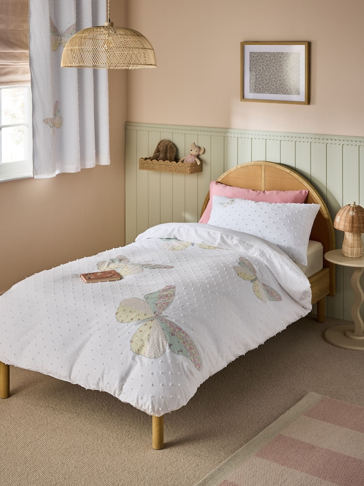 White Floral Butterfly Duvet Cover and Pillowcase Set - Image 1 of 3