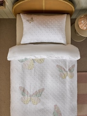White Floral Butterfly Duvet Cover and Pillowcase Set - Image 2 of 3