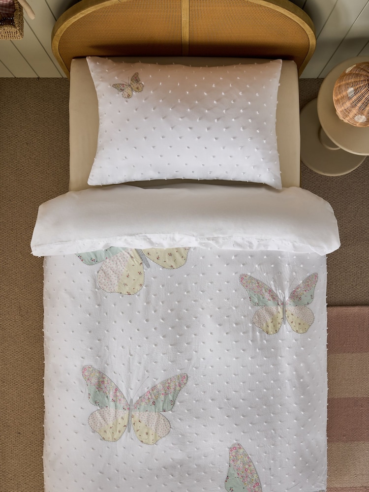 White Floral Butterfly Duvet Cover and Pillowcase Set - Image 2 of 3