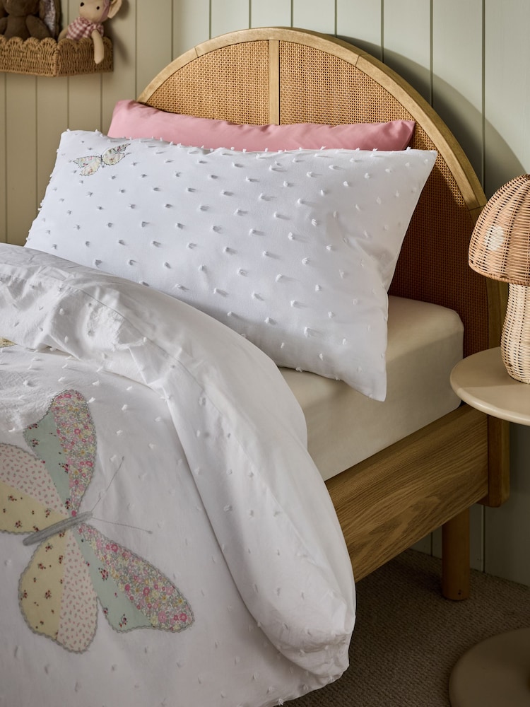 White Floral Butterfly Duvet Cover and Pillowcase Set - Image 3 of 3