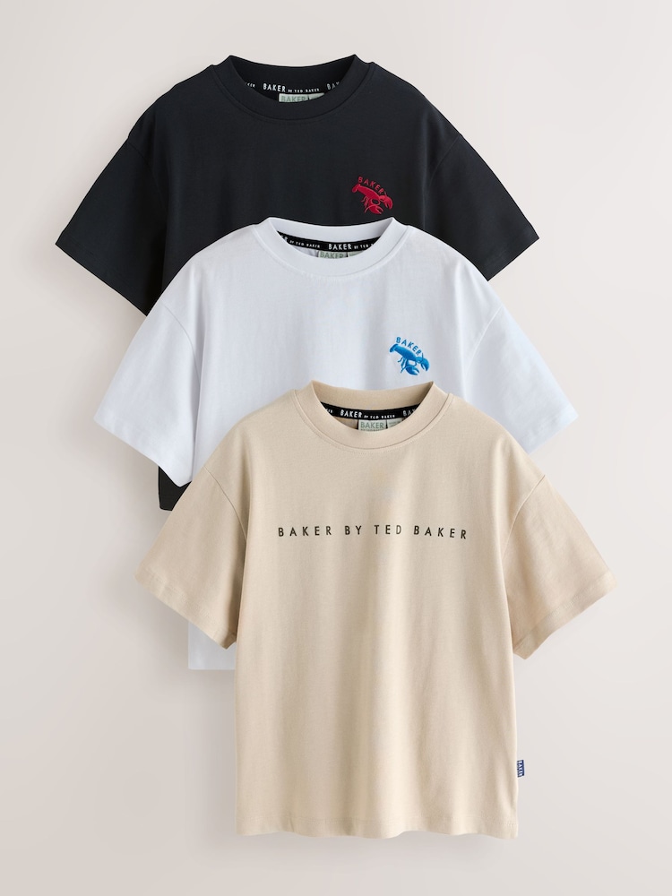 Baker by Ted Baker 3 Pack Embroidered Logo Stone/White/Black T-Shirts - Image 1 of 9