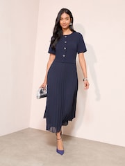 Friends Like These Navy Button Down 2 in 1 Pleated Dress - Image 1 of 5