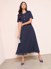 Friends Like These Navy Button Down 2 in 1 Pleated Dress - Image 2 of 5